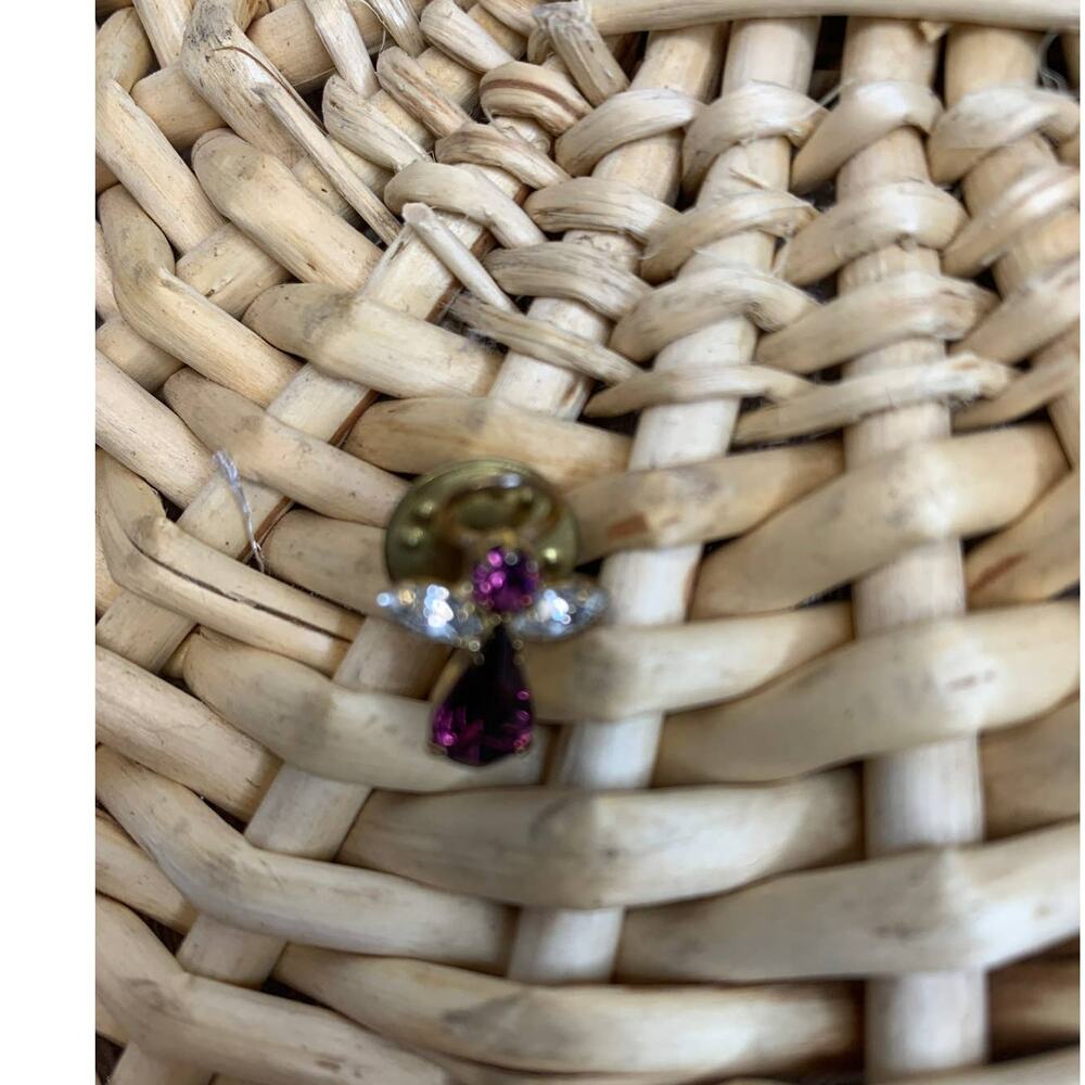 Purple Amethyst Angel Pin Brooch Rhinestone Gold 3/4"